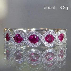 Cluster Rings European And American Luxury Emerald Zircon Ring Full Of Diamonds Micro-set Ruby High-quality Wedding Jewelry