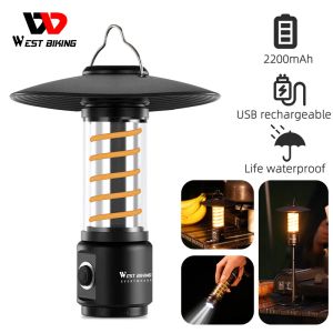 Verktyg West Cykling LED Camping Light USB Laddningsbar glödlampa för utomhus tältlampa Portable Lantern Emergency Lights vandringslampan