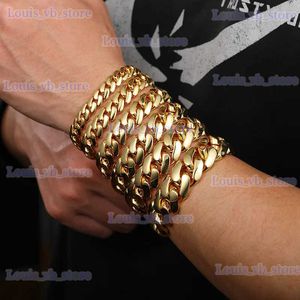 Bangle 10 mm-22mm szerokość Hip Hop Bling Gold Kolor okrągły Miami Curb Cuban Link Bracelets For Men Raper Biżuteria Drop Wysyłka T240330