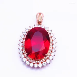 Correntes 585 Roxo Ouro Clássico Design Vermelho Gemstone Oval Pingente Banhado 14K Rose Moda Colar Clavícula Cadeia Jóias De Casamento