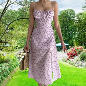 Womens Summer Casual Strap Floral Split Dress Long