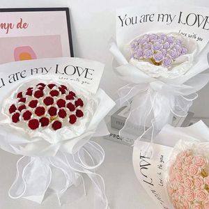 Flores decorativas 1 conjunto Diy Rose Flower Material Bolsa de buquê artificial de buquê artificial de casamento romântico para o dia dos namorados Decoração de casa