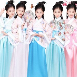 kids Chinese Girls Hanfu Stage Outfit Performance Clothing Singer Stage Festival Folk Dance Ancient Costume Princ Fairy Dr g7Jd#