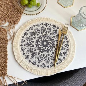 Tapetes de mesa luz luxo estilo boêmio tecido algodão placemat nordic tecido borla isolamento esteira anti-escaldante pote casa decorativa