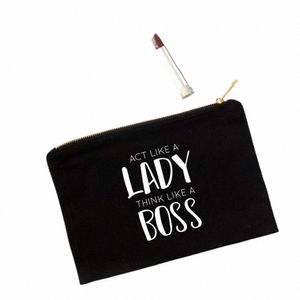 Twój niestandardowy tekst na płótnie torba do makijażu na zamek błyskawiczny Niestandardowe prezenty Persalizowane impreza kosmetyczna Party Favors Letter Printed Ladies Makeup Bag U3LR#