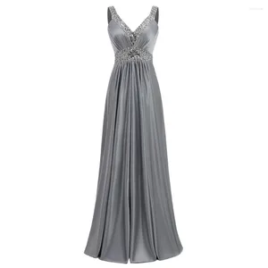 Party Dresses Rosella Silvery V Neck Evening Thick Straps Golvlängd En linje Kristall Kvinnor Formell klänning 2024