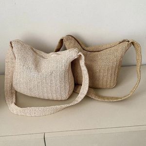 Bolsas de ombro verão mão-tecido bolsas artesanais tecido crossbody saco moda simples portátil cor sólida elegante macio para férias à beira-mar