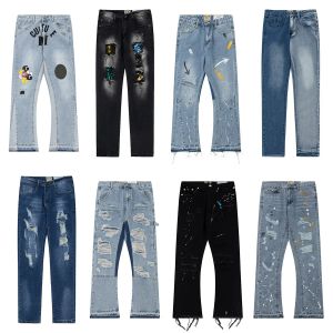 American Designer Galler Jeans Calças desgastadas Pintadas à mão Jeans rasgados Calças compridas masculinas Vintage Patchwork Casual Calças largas Depts Street Rock Jeans