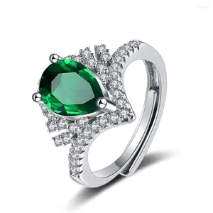 Cluster Rings Fashionable Real 925 Sterling Silver Needle Bridal Sparkling Green Zircon Free Size Ring for Women Girls Justerbar