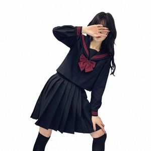 Japanische Schuluniformanzug Sailor JK S-2xl Basic Carto Girl Navy Sailor Uniform Schwarze Sets Marine Kostüm Frauen Mädchen T5DM#