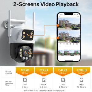 Wi -Fi IP Camera 4K 8MP Dual Lens Security CCTV CAMER 4MP HD Dual Screen Ptz Camera Outdoor AI Auto Tracleing Supillance Icsee