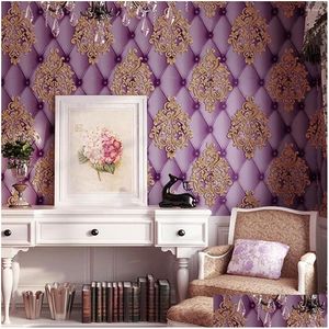 Wallpapers Luxury European Damask Floral Wallpaper Faux Leather 3D Soft Bag Deerskin Veet Bedroom Living Room Tv Sofa Damascus Drop De Dhnkm