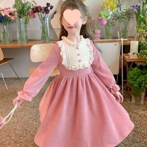 女の子の中国スタイルフリースドレス冬の新しいファッションバブルスリーブ長袖プリンセスドレス