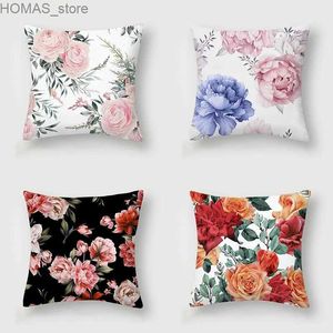 Kudde Rose Print Series Cushion Cover 45x45cm vardagsrum SOFA POLAS CASE POLYESTETIC Estetic Home Decoration Y240401