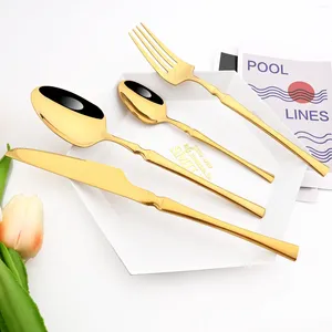 Dinnerware Sets Drmfiy 4Pcs Black Gold Cutlery Set Fork Knife Spoon Western Mirror Stainless Steel Tableware Dishwasher Safe