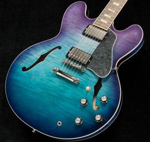NEU 2019 Memphis 335 Figured Blue Blueberry Busrt E-Gitarre Semi Hollow Body Chrome Import Hardware Factory Outlet2067657