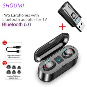 Fones de ouvido F92 Wireless Tws Ear Earphone Bluetooth Earbuds Treme à prova d'água TWS Sports Headset Bluetooth Adaptador de TV com uso de microfone para TV PC Car