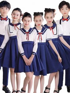 Çocuklar Okul Okulu Üniforma İlköğretim Öğrencileri Çocuk Korosu Kostümleri Kız Kızlar Donanma Etek Denizci Kıyafet Kostüm 370U#