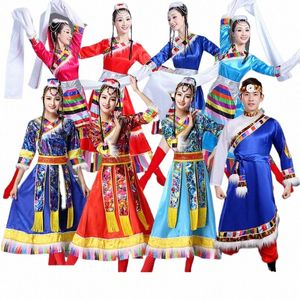 women Chinese Traditial Stage Performance Costume Tibetan Dance Clothing Woman Festival Water Sleeve Dr Glitter Rave Outfit i4gW#