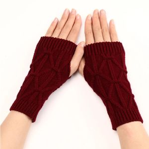 Autumn Winter Rhomboid Knitted Half Finger Arm Cover Arm Sleeves Warmers Women Windproof Cycling Wrist Gloves Decorative Sleeves