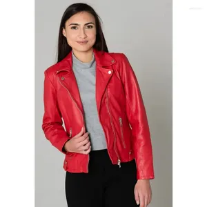 Женские куртки из овчины Кожаная куртка Rider Slim Fit Красная модная тенденция