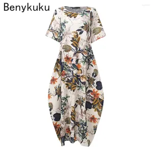 Parti Elbiseleri Yaz Elbise Kadın Bohem Kısa Kollu Çiçek Baskı Sundress Vintage Kaftan Plajı Vestidos Robe Femme Plus Boyut