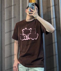 xinxinbuy Herren Designer T-Shirt 2024 Italien Strickshirt Graffiti Flower Letter Jacquard Kurzarm Baumwolle Damen Grau Schwarz Aprikose S-2XL