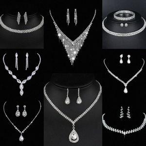 Värdefulla lab diamantsmycken Set Sterling Silver Wedding Halsbandörhängen för kvinnor Bridal Engagement Smyckesgåva E3BP#