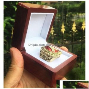 Cluster Rings Cluster Rings 6Pcs World Series Baseball Team Championship Ring With Wooden Display Box Souvenir Men Fan Gift Wholesale Dhbjl