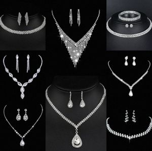 Värdebelt lab diamantsmycken Set Sterling Silver Wedding Halsbandörhängen för kvinnor Bridal Engagement Smyckesgåva S31K#