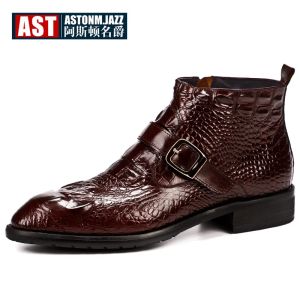 Boots Hot Sale Crocodile Grain Men's Genuine Leather Belt Boots Mature Man Pointed Toe Winter Office Shoes Retro