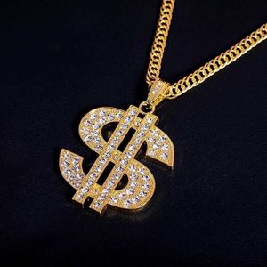 Exaggerated hip-hop domineering US dollar symbol necklace alloy inlaid diamond trendy mens personality large pendant jewelry ZGK9