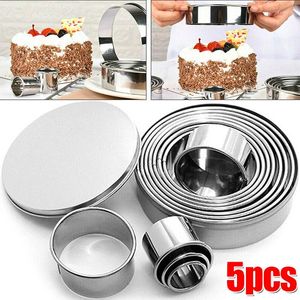 Ferramentas de cozimento 5 pçs bolo redondo biscoito cortador de aço inoxidável molde bolinho moldes de corte de pele diy supplis bakeware