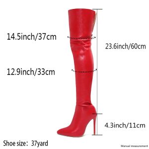 Высокие каблуки красные женщины на коленях с спиной Zip указали на ноги Большого размера 46 Sitletto High Boots Lady Boots