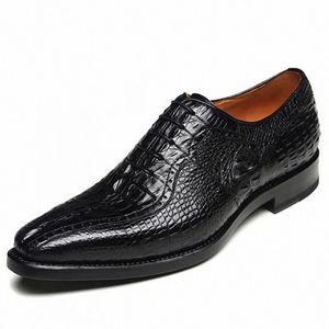 ドレスシューズMeixigelei Crocodile Leather Menラウンドヘッドレースアップ摩耗ビジネス男性フォーマルQ6GX＃