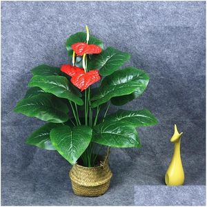 Flores decorativas grinaldas atacado artificial antúrio plantas plástico flor simation diy artesanato sala de estar casa decoração de natal dhng8