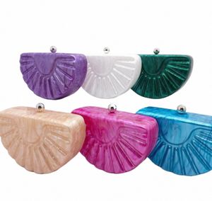 shell Bags For Women Semi-circle Acrylic Evening Dred Clutch Chain Crossbody Bag Wedding Party Pearlscent Luxury Ladies Purse X5Wa#