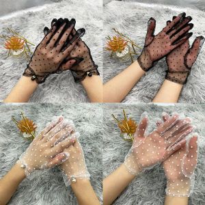 Wrist Length Bridal Wedding Gloves Sunscreen Mesh Lace Thin Spotted Gloves Sexy Transparentes Organza Dot Printed Full Finger