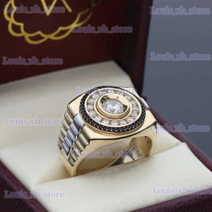Anéis de banda clássico masculino anel moda metal cor ouro incrustado branco zircão punk anéis para homens noivado casamento luxo jóias t240330