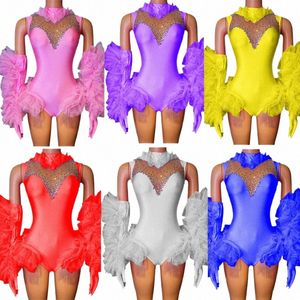 parlak renk rhinestes bodysuit dantel eldivenler kadınlar seksi kutup dans kıyafeti drag queen kostümler sahne gogo dansçı giyim xs7754 e5o8#