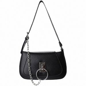 Trendy Moto Biker-Stil Umhängetaschen für Frauen 2023 Kühle feste PU-Leder-Unterarm-Kettenring-Tasche kann Umhängetaschen Handtaschen