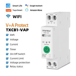 63A TUYA WIFI Akıllı Anahtar 1P Devre Kesici Enerji Ölçer KWH Güç Ölçüm Zamanlayıcı Rölesi MCB Akıllı Yaşam Voltajı Akımı Koruma