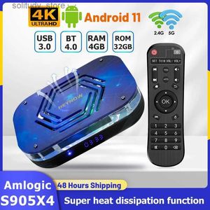 Set Top Box X4 set-top box Amlogic S905X4 2+16GB/4+32GB Android 11 TV box supports BT4.0 2.4G/5G WiFi 4K/8K HD USB 3.0 with built-in cooling fan Q240330
