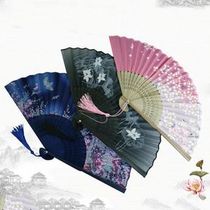 Decorative Figurines Chinese Style Floral Pattern Folding Fan Wedding Party Silk Flower Hand Held Elegent Dance For Women Gift Po Prop