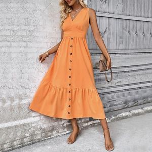 Einfarbiges, ärmelloses, rückenfreies Sommerkleid für Damen