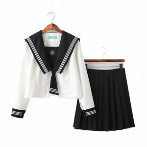 Kvinnliga elever flicka gymnasiet jk uniform set kostym japan preppy stil söt kawaii randig sjöman kostym kläder a2qf#