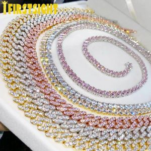 Ожерелья льда с заклинанием Bling 5A Циркон 5 -мм теннисное ожерелье Женщины Мужчины Хип -хоп Фашио украшения золотой серебряный цвет розовый CZ Charm Choker