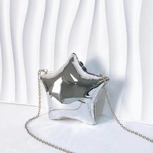 Niche Design Gold And Silver Chain Womens Evening Bag Bright Face Five Pointed Star Shoulder Funny Party 240326