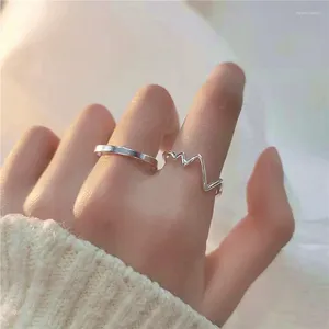 Anéis de cluster 925 prata esterlina simples irregular onda geométrica anel ajustável moda jóias para mulheres meninas batimento cardíaco bague atacado