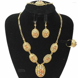 Necklace Earrings Set 4pcs/set Trendy Chain Dubai Gold-Plated Necklaces For Women Colorful Balls Cubic Zirconia Jewelry FHK17567